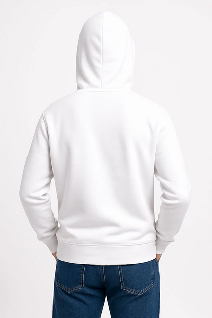 Üç İplik Kapüşonlu Kanguru Cepli SweatShirt hoodie - Beyaz -