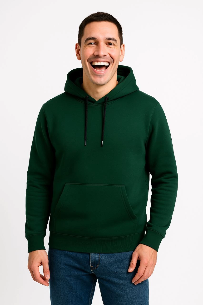 Üç İplik Kapüşonlu Kanguru Cepli SweatShirt hoodie - Haki -