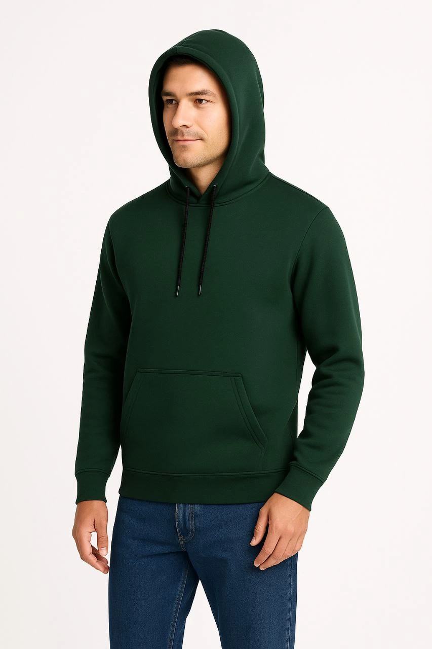 Üç İplik Kapüşonlu Kanguru Cepli SweatShirt hoodie - Haki -