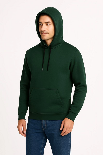Üç İplik Kapüşonlu Kanguru Cepli SweatShirt hoodie - Haki -