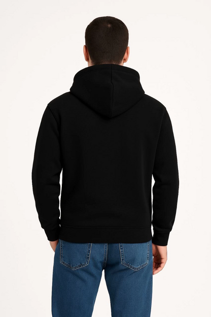 Üç İplik Kapüşonlu Kanguru Cepli SweatShirt hoodie - Siyah -