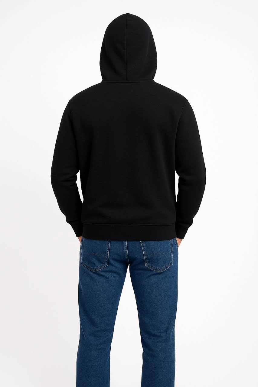 Üç İplik Kapüşonlu Kanguru Cepli SweatShirt hoodie - Siyah -