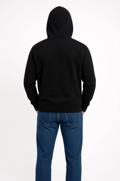 Üç İplik Kapüşonlu Kanguru Cepli SweatShirt hoodie - Siyah -