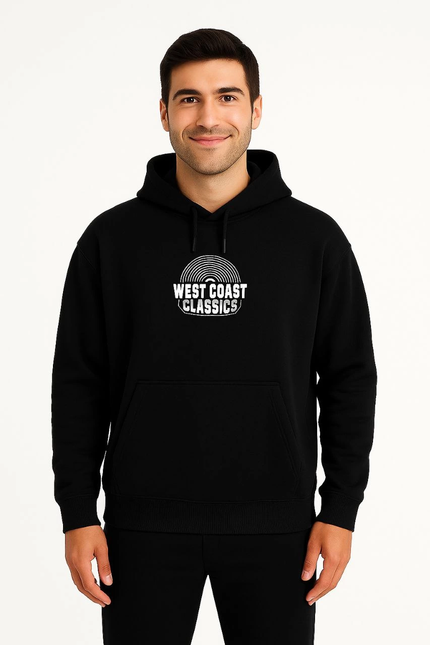 Kapşonlu Sweatshirt - 'West Coast Classics' Ön  Arka Baskılı,- Siyah -