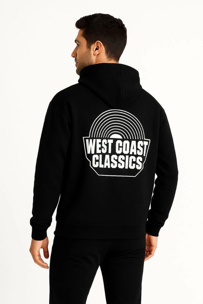 Kapşonlu Sweatshirt - 'West Coast Classics' Ön  Arka Baskılı,- Siyah -