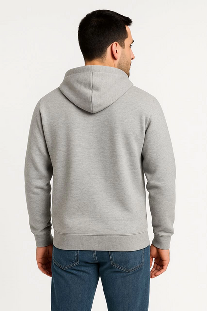 Üç İplik Kapüşonlu Tam Fermuarlı Kanguru Çepli SweatShirt Hoodie - Gri -