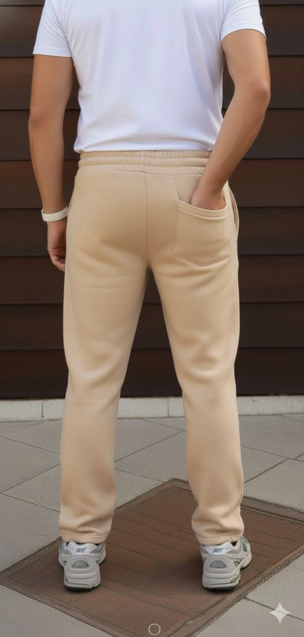 Üç iplik Kışlık Pamuklu Ovarsize Bağcıklı Düz Paça Cepli Eşofman Altı Spor Rahat Model - Bej