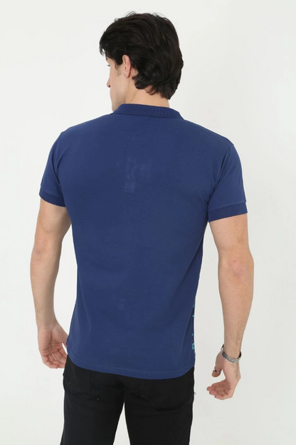 Yakalı Slim Fit Pike Çizgili T-Shirt - Mavi -