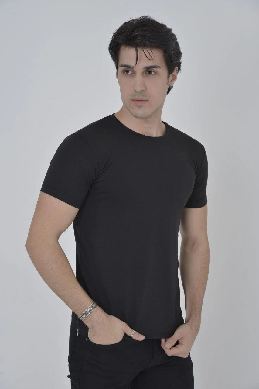Yandan Fermuarli Slim fit T-shirt - Siyah -