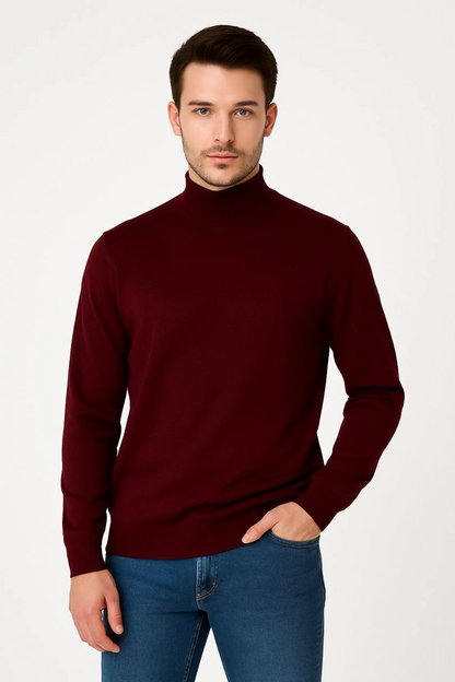 Yarım Boğaz Triko Kazak-hat Regular kalıp - Bordo