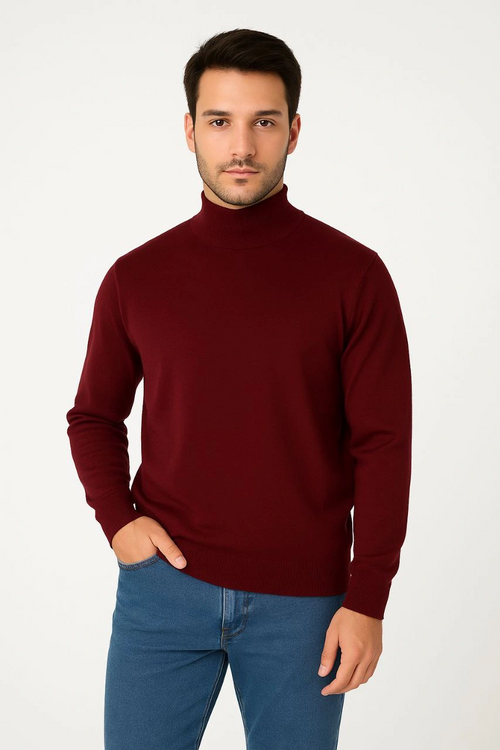 Yarım Boğaz Triko Kazak-hat Regular kalıp - Bordo
