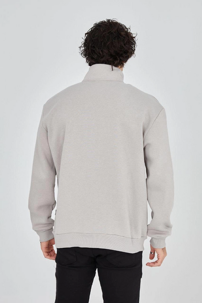 Yarım Fermuarlı Baskılı Sweat - Boyalı Gri -