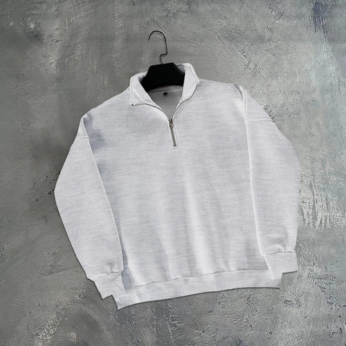 Erkek Yarım Fermuarlı Üç İplik Sweatshirt - Gri