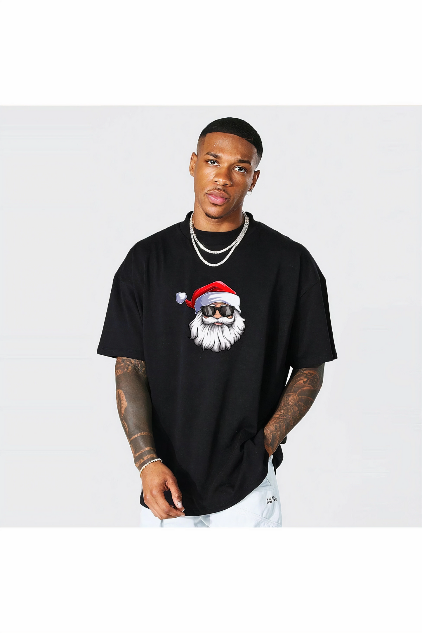 Gözlüklü Noel Baba T-shirt - Siyah -