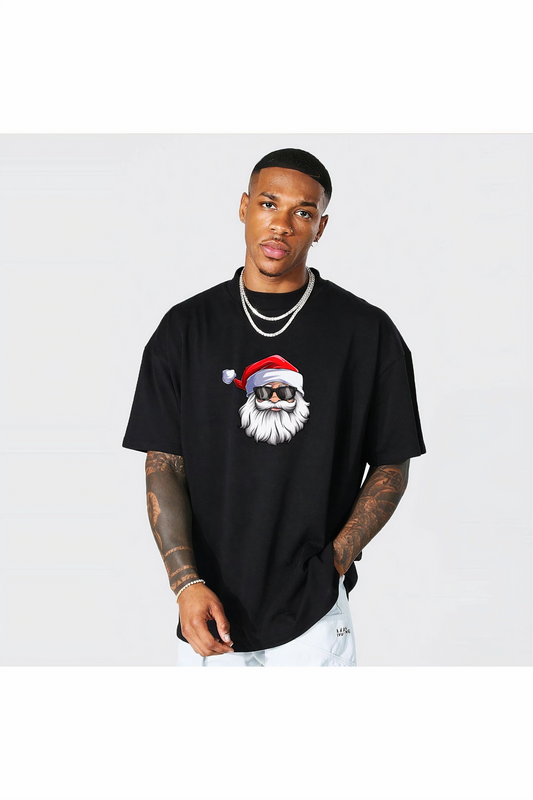Gözlüklü Noel Baba T-shirt - Siyah -