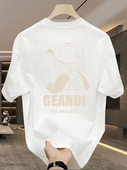 Geniş Kesim Pamuklu Tişört - "GANDHI The Project" Baskılı,- Beyaz -