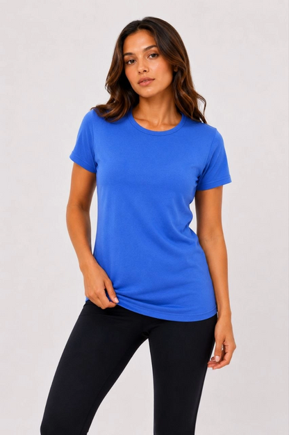 Kadın 3 lü Kısa Kollu Bisiklet Yaka Basic Slim Fit T-Shirt - Kırmızı - Mavi - Turuncu