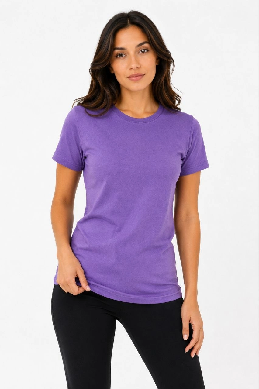 Kadın Basic Bisiklet Yaka Yazlık Slim fit T-Shirt - Mor  Petrol Mavisi
