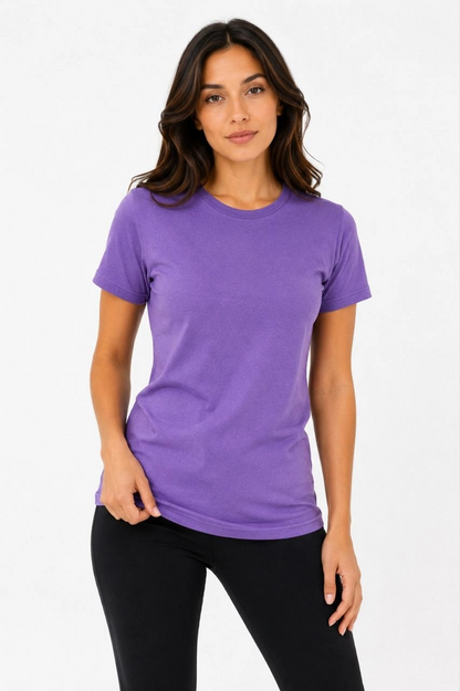 Kadın Basic Bisiklet Yaka Yazlık Slim fit T-Shirt - Mor  Petrol Mavisi