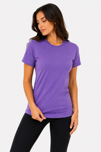Kadın Basic Bisiklet Yaka Yazlık Slim fit T-Shirt - Mor  Petrol Mavisi