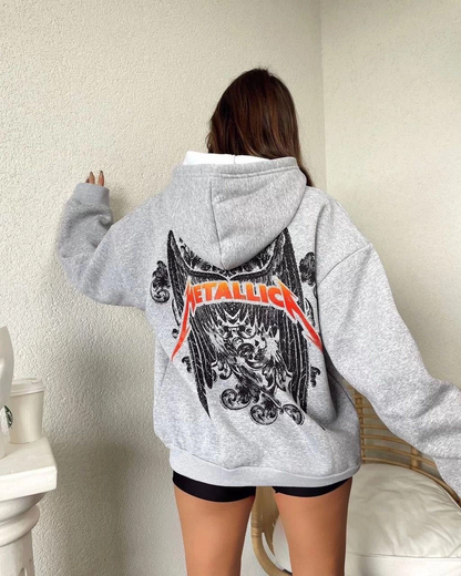 Baskılı Kapüşonlu Sweat - Gri -