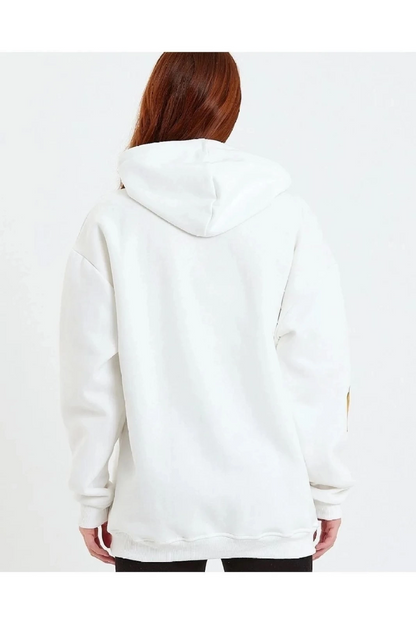 Baskılı Kapüşonlu Sweatshirt - Beyaz -