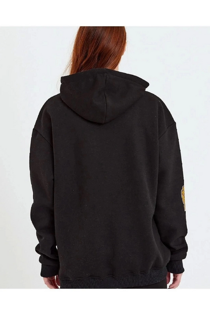 Baskılı Kapüşonlu Sweatshirt - Siyah -