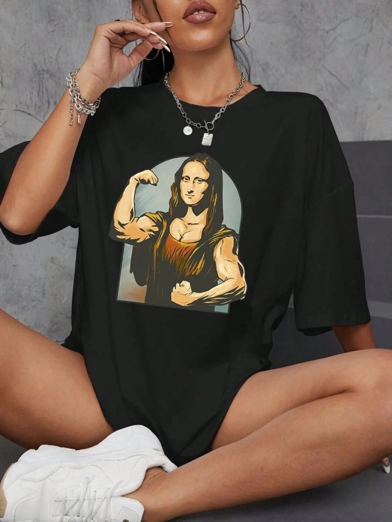 Baskılı Oversize T-shirt - Siyah -
