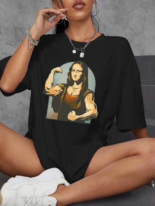 Baskılı Oversize T-shirt - Siyah -