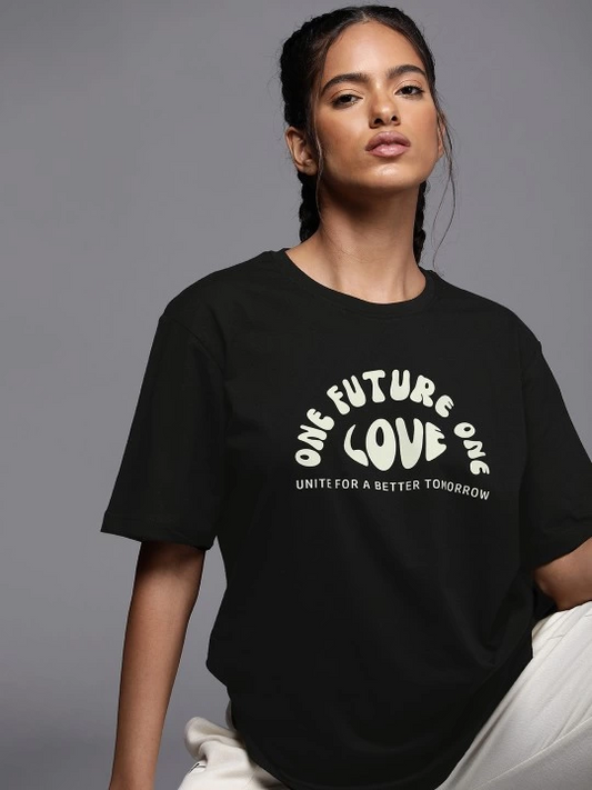 Baskılı Oversize T-shirt - Siyah -
