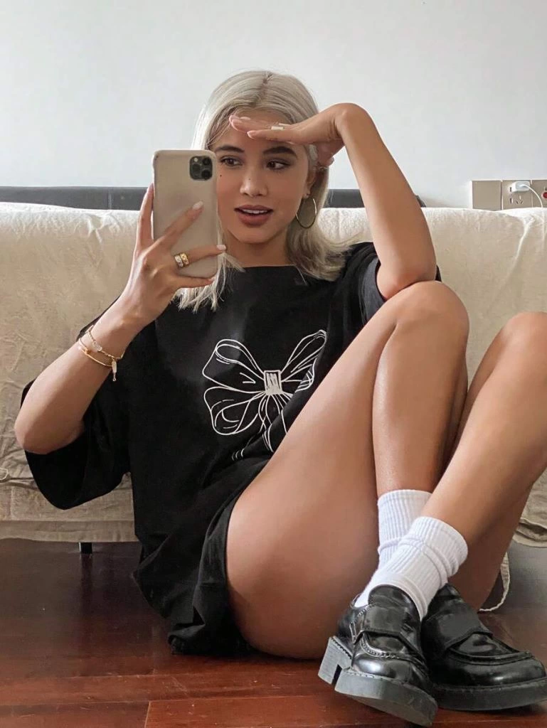 Baskılı Oversize T-shirt - Siyah -