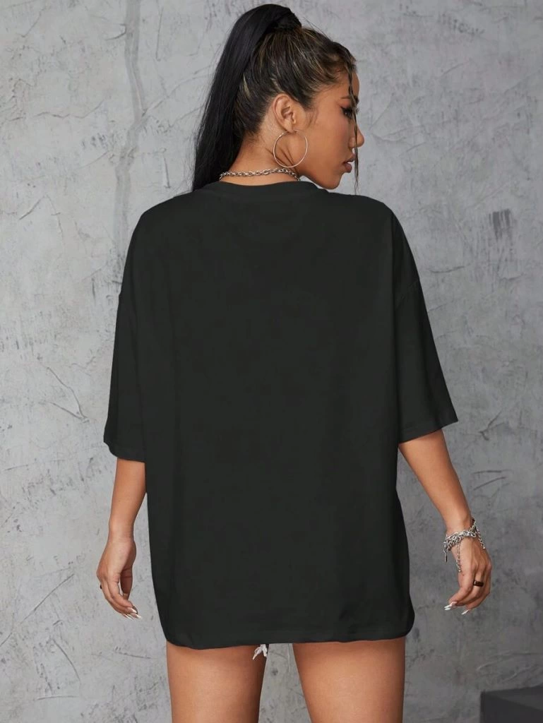 Baskılı Oversize T-shirt - Siyah -