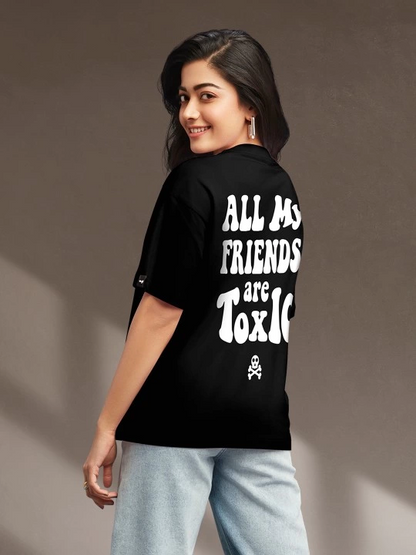 Baskılı Oversize T-shirt - Siyah -