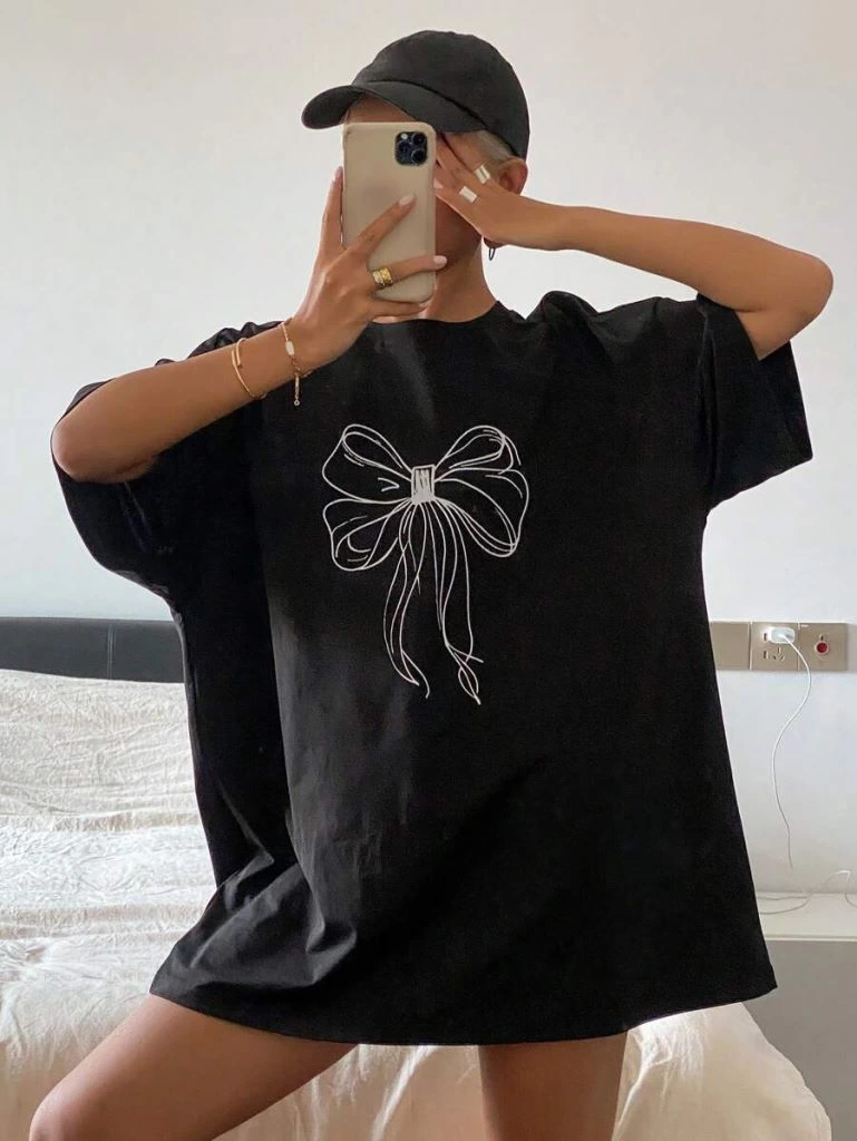 Baskılı Oversize T-shirt - Siyah -