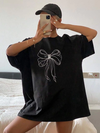 Baskılı Oversize T-shirt - Siyah -