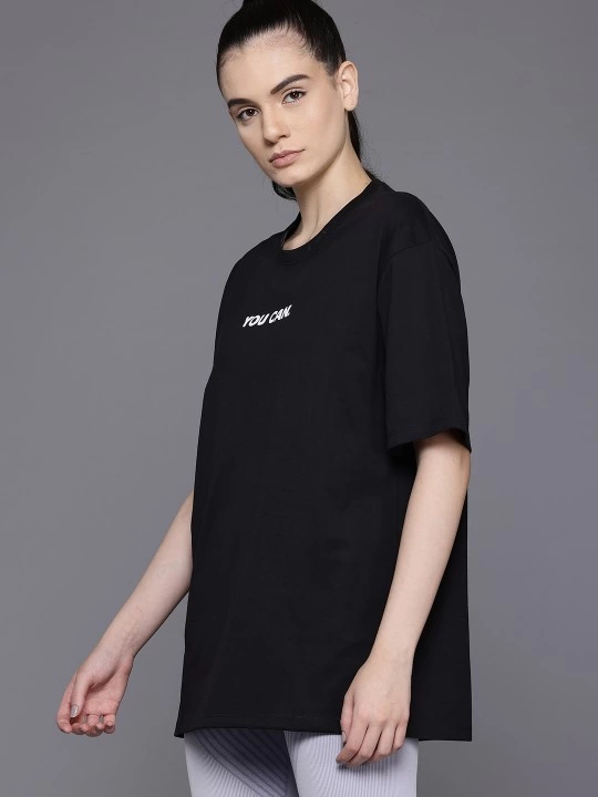 Baskılı Oversize T-shirt - Siyah -