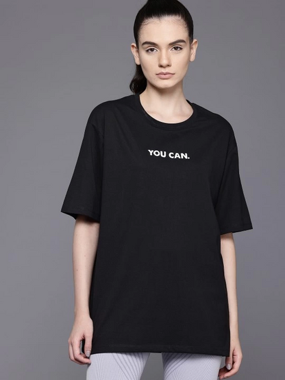 Baskılı Oversize T-shirt - Siyah -