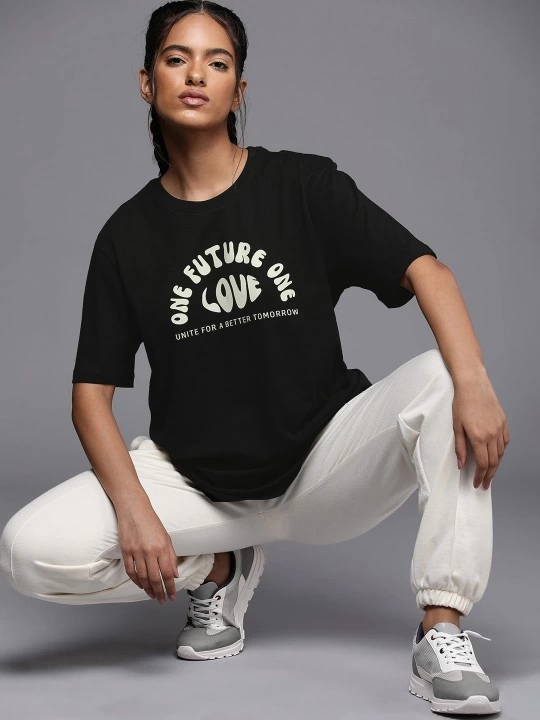 Baskılı Oversize T-shirt - Siyah -