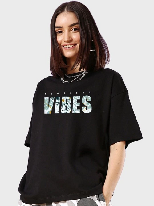 Baskılı Oversize T-shirt - Siyah -
