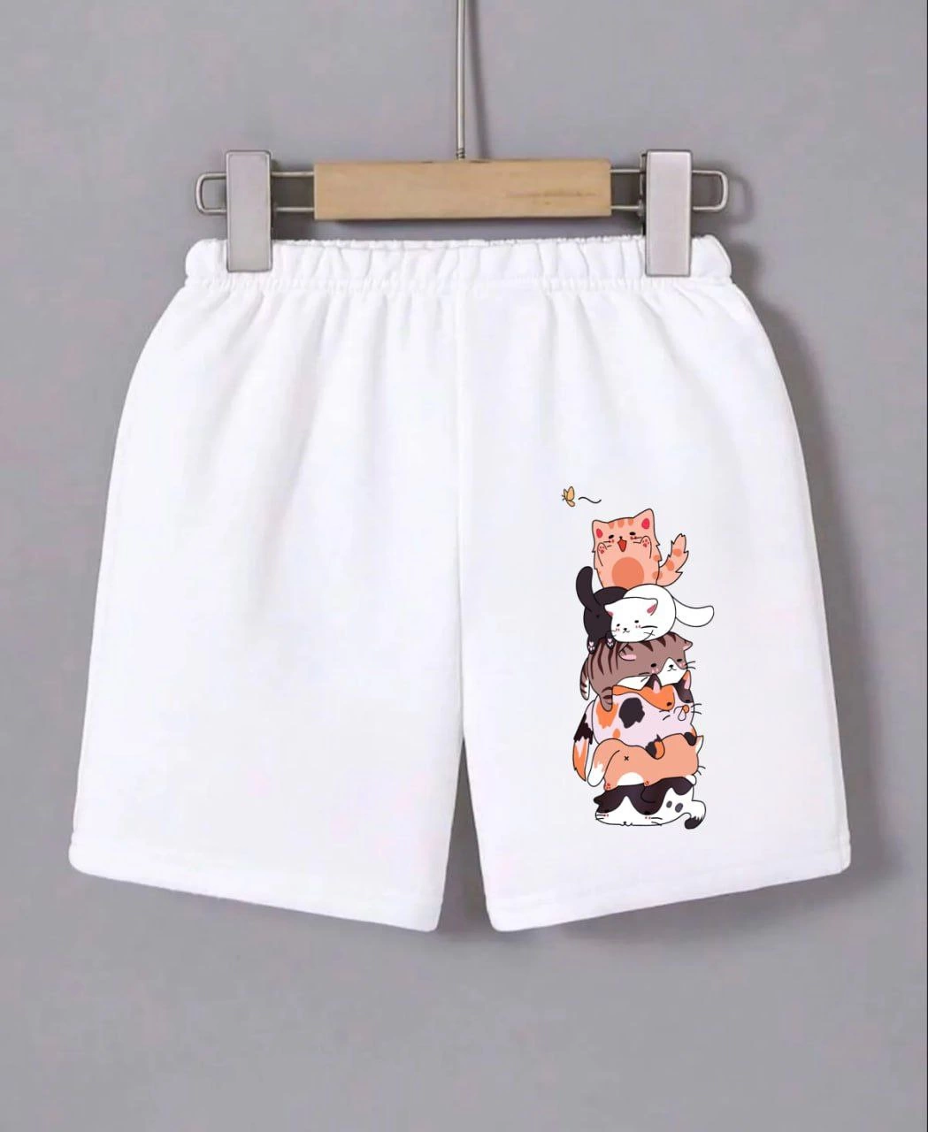 Beli Lastikli Baskılı Mini Şort - Beyaz -