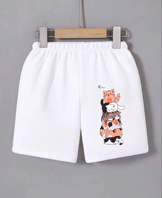 Beli Lastikli Baskılı Mini Şort - Beyaz -