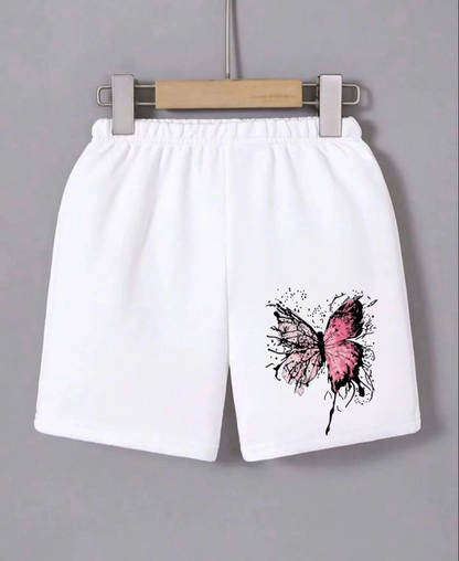 Beli Lastikli Baskılı Mini Şort - Beyaz -