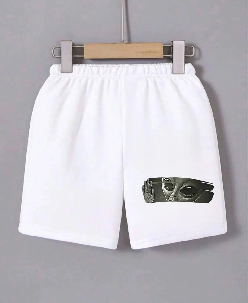 Beli Lastikli Baskılı Mini Şort - Beyaz -