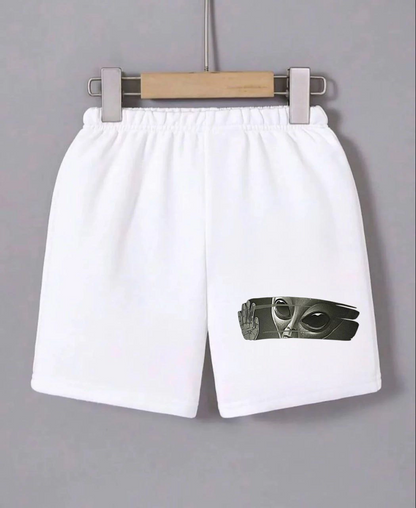 Beli Lastikli Baskılı Mini Şort - Beyaz -