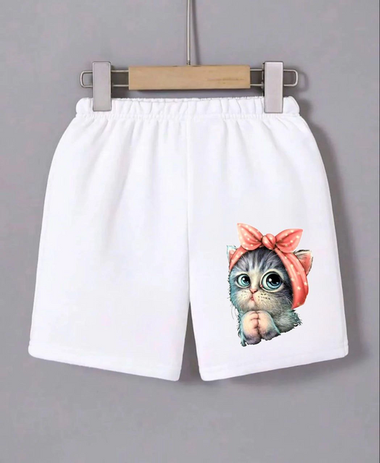 Beli Lastikli Baskılı Mini Şort - Beyaz -