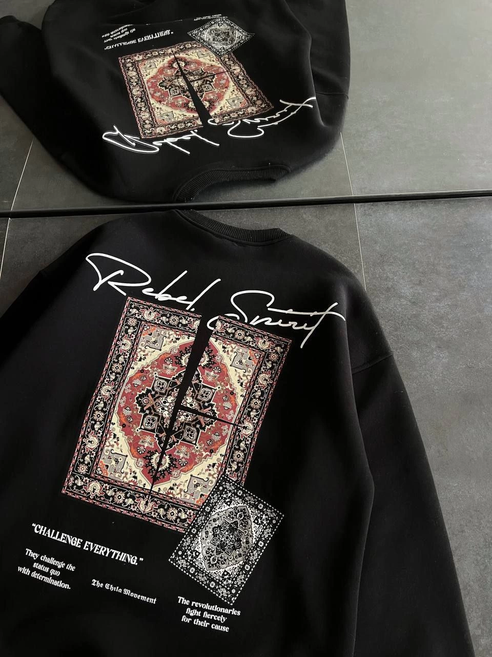 Bisiklet Yaka Baskılı SweatShirt - Siyah -