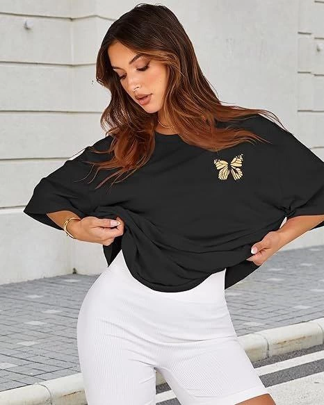 Bisiklet Yaka Baskılı T-shirt - Siyah -