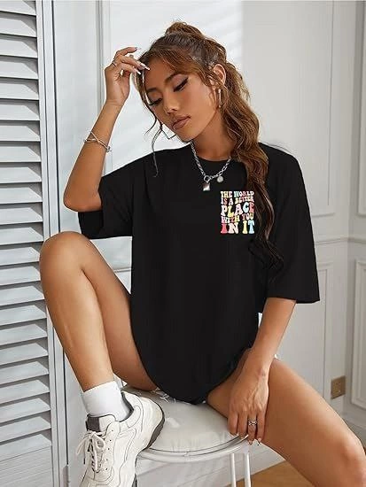 Bisiklet Yaka Baskılı T-shirt - Siyah -