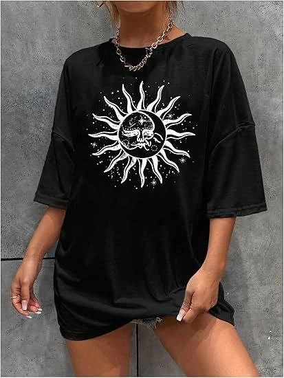 Bisiklet Yaka Baskılı T-shirt - Siyah -