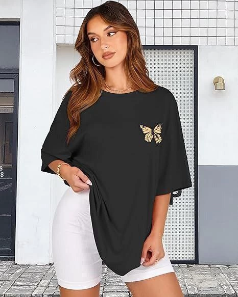 Bisiklet Yaka Baskılı T-shirt - Siyah -